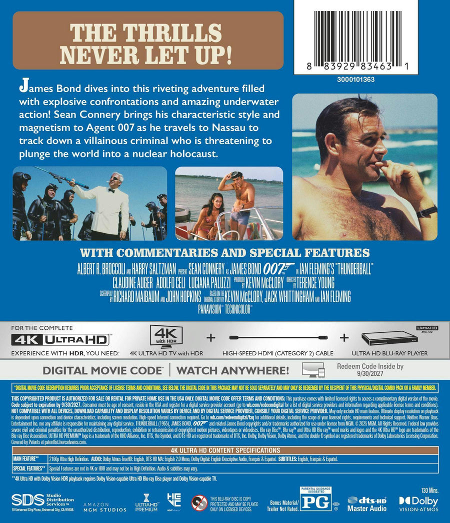 Thunderball (1965) w/ Slipcover - 4K UHD / Blu-ray / Digital Code *NOTE*