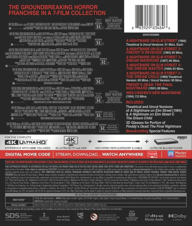 A Nightmare on Elm Street (7 Film Collection) NO SLIP Standard Edition - 4K UHD / Digital Code *NOTE*