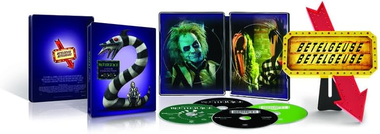 Beetlejuice / Beetlejuice Beetlejuice (2 Films) UK Limited Collectors Edition Steelbook Box Set - 4K UHD / Blu-ray Region Free + Light-up Sign