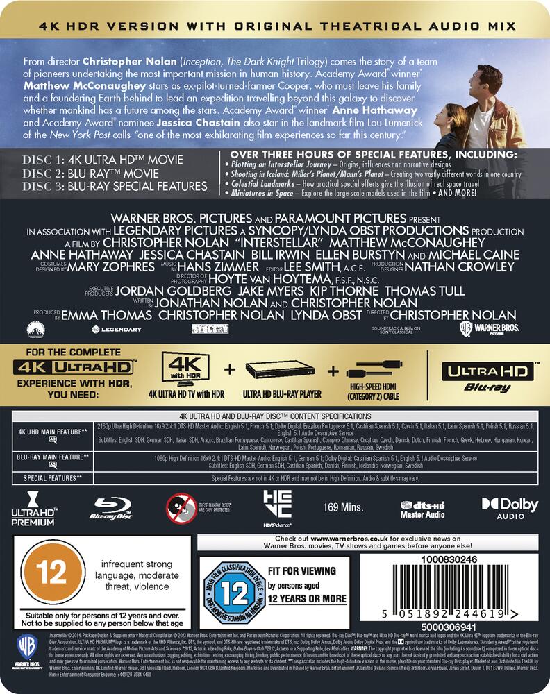 Interstellar (2014) UK Limited Edition Steelbook - 4K UHD / Blu-ray Region Free
