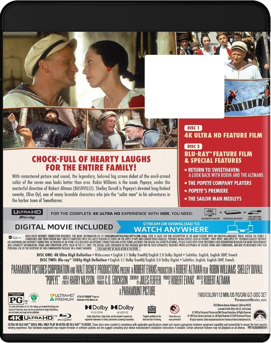 PRE-ORDER Popeye (1980) 4K UHD / Blu-ray / Digital Code