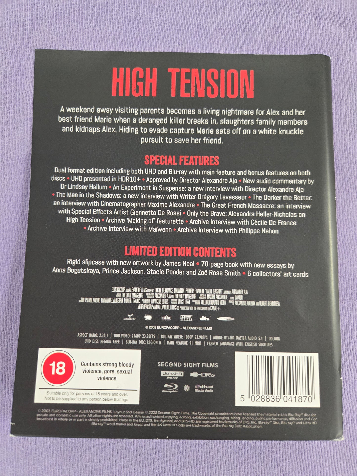 High Tension (2003) USED Limited Edition Second Sight - 4K UHD / Blu-ray Region B