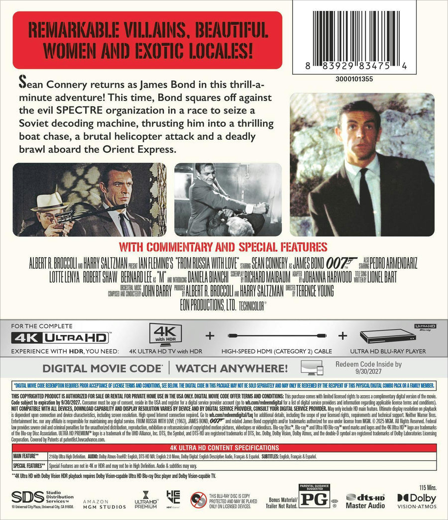 From Russia With Love (1963) w/ Slipcover - 4K UHD / Blu-ray / Digital Code