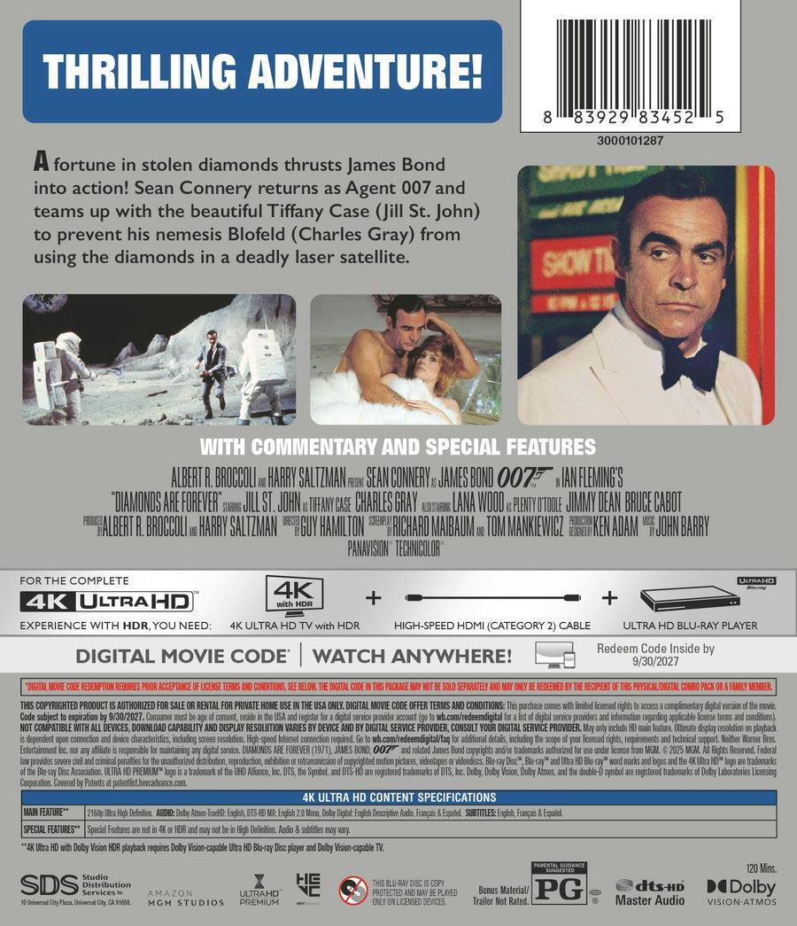 Diamonds Are Forever (1971) w/ Slipcover - 4K UHD / Blu-ray / Digital Code