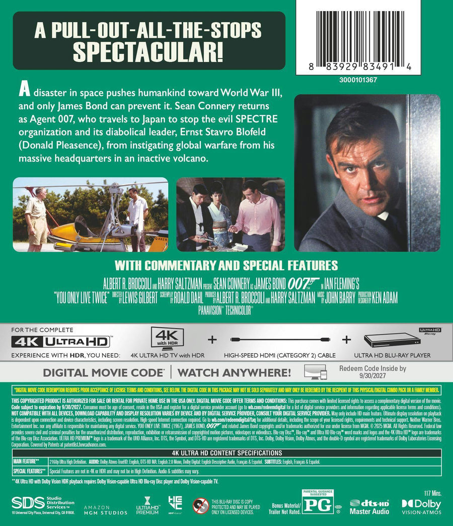 You Only Live Twice (1967) w/ Slipcover - 4K UHD / Blu-ray / Digital Code