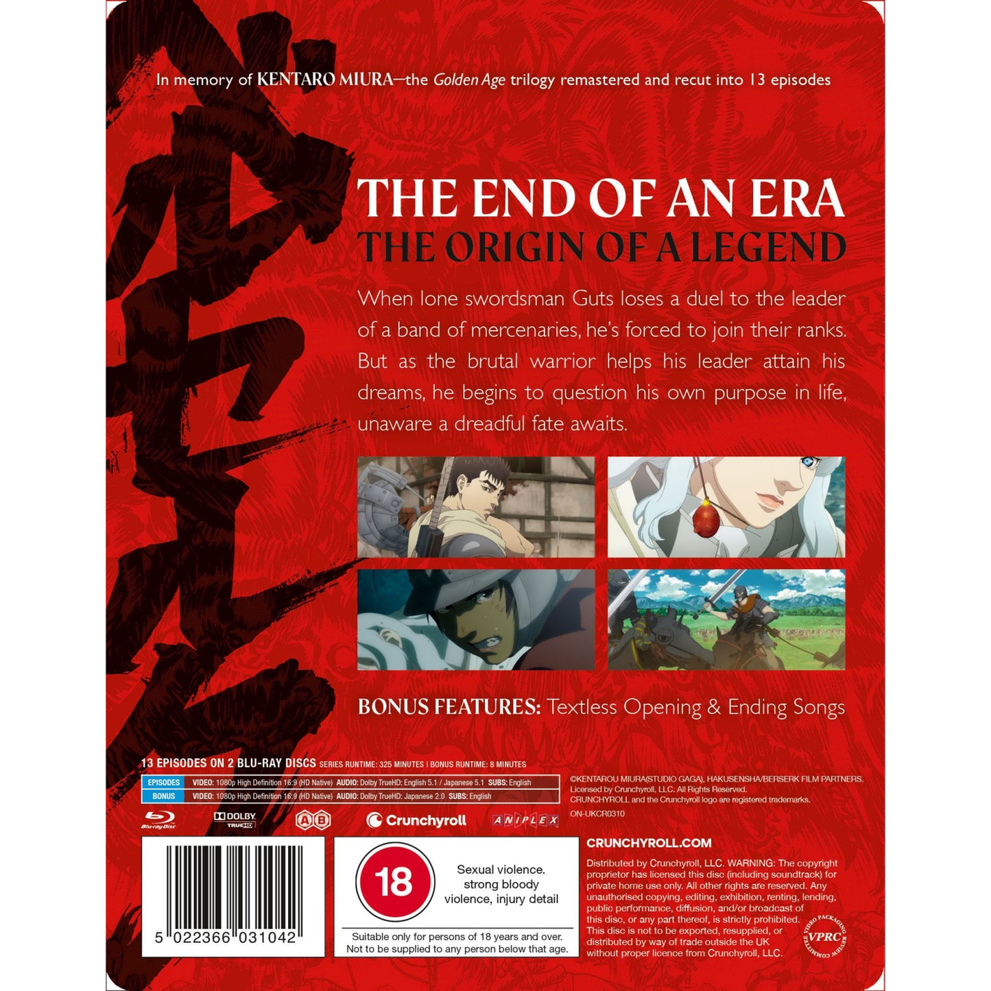 Berserk - The Golden Age Arc (Trilogy) UK Limited Memorial Edition Crunchyroll - Blu-ray Region A & B