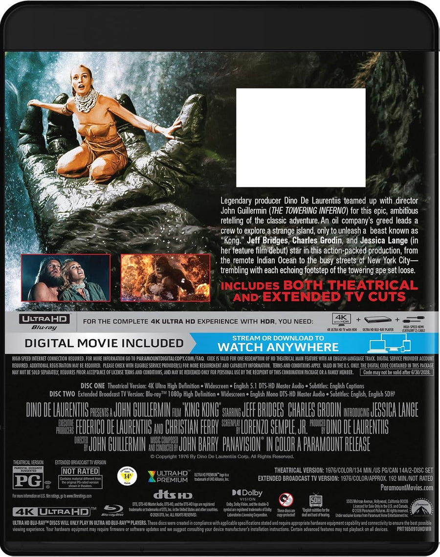 PRE-ORDER King Kong (1976) Paramount - 4K UHD + Blu-ray + Digital Code