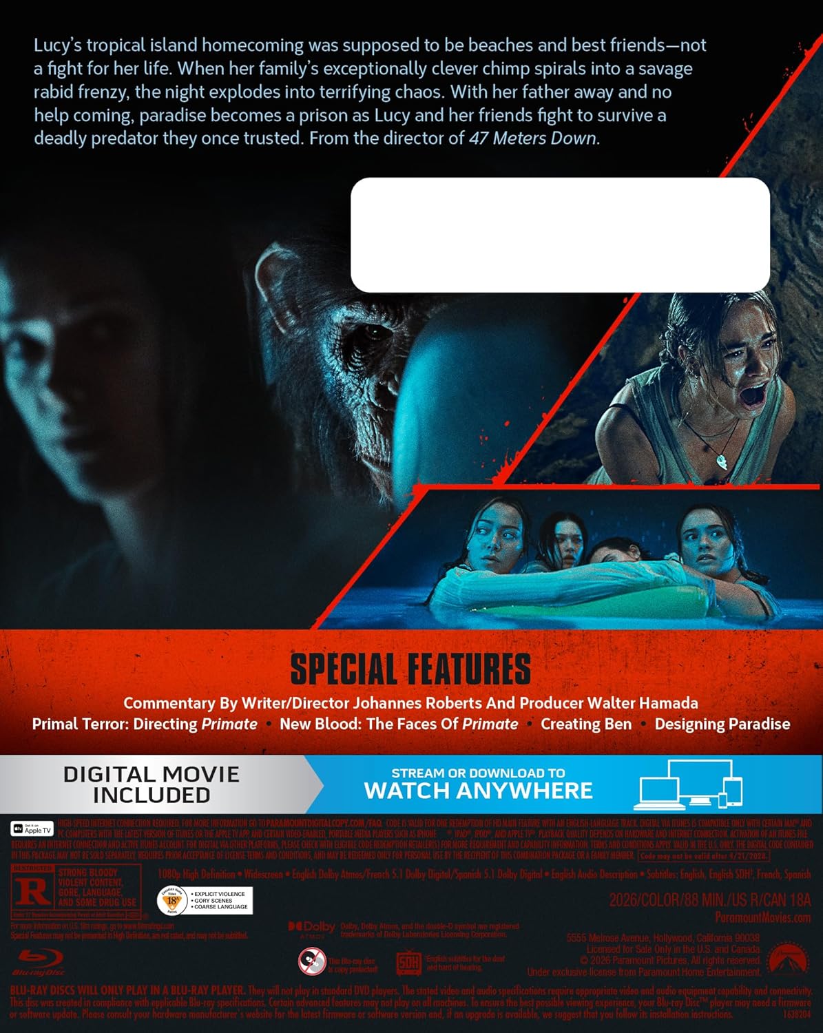 PRE-ORDER Primate (2025) w/ Slipcover - Blu-ray + Digital Code