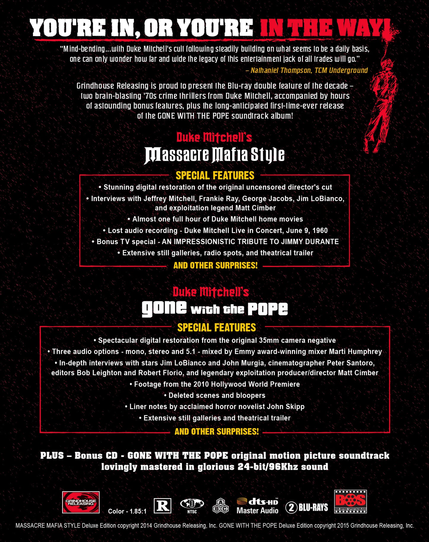 PRE-ORDER Duke Mitchell Collection: Massacre Mafia Style + Gone With The Pope - Blu-ray