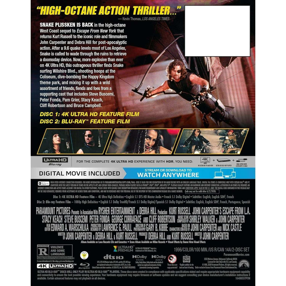 PRE-ORDER Escape From L.A. (1996) Limited Edition Steelbook - 4K UHD / Blu-ray