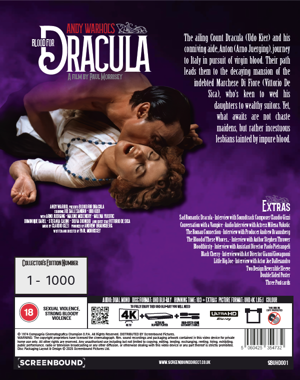 Blood For Dracula (1974) LE 1000 Slipcover Collector's Edition - 4K UHD / Blu-ray Region Free