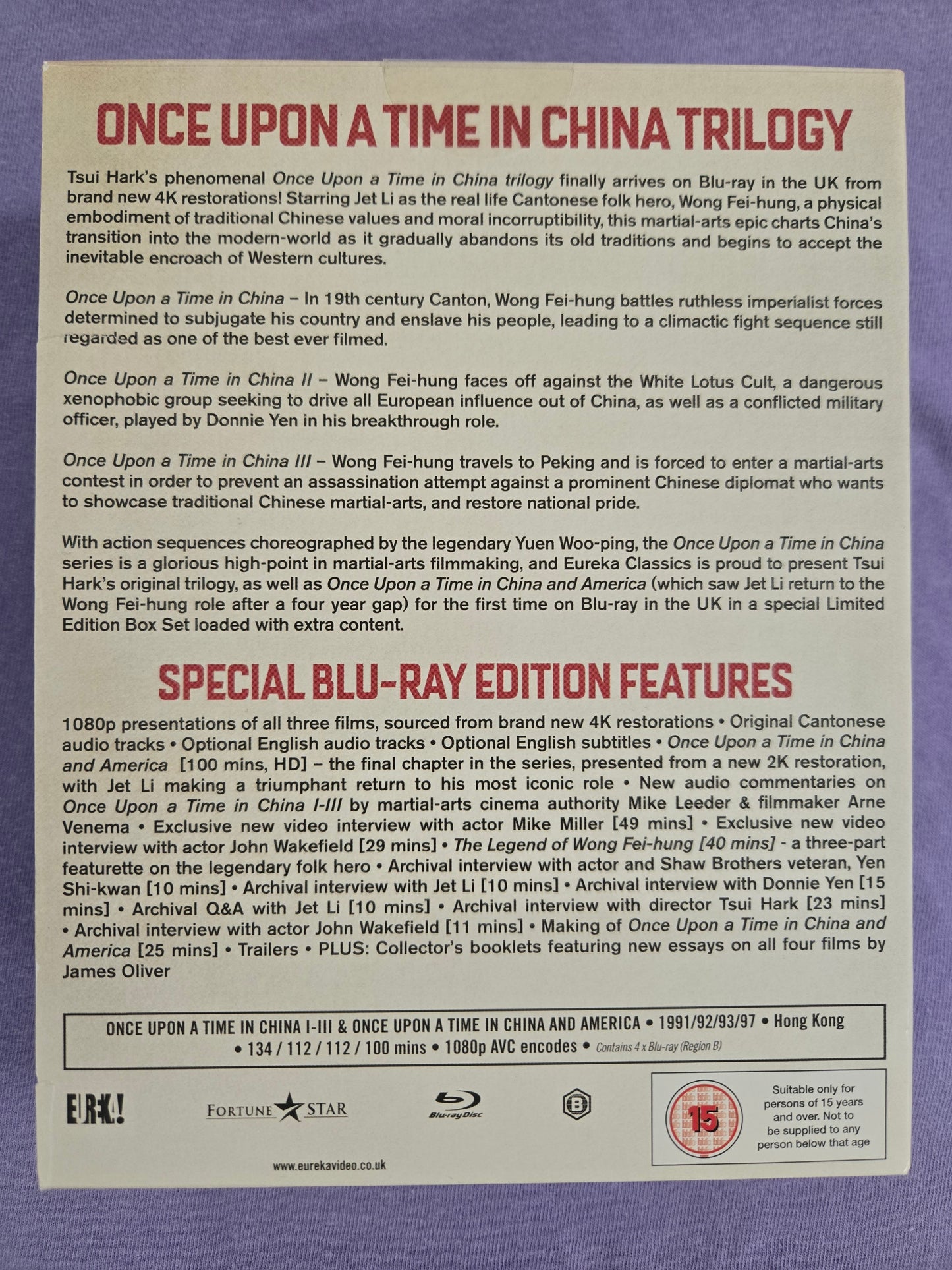Once Upon a Time in China Trilogy - USED Limited Edition Eureka UK - Blu-ray Region B
