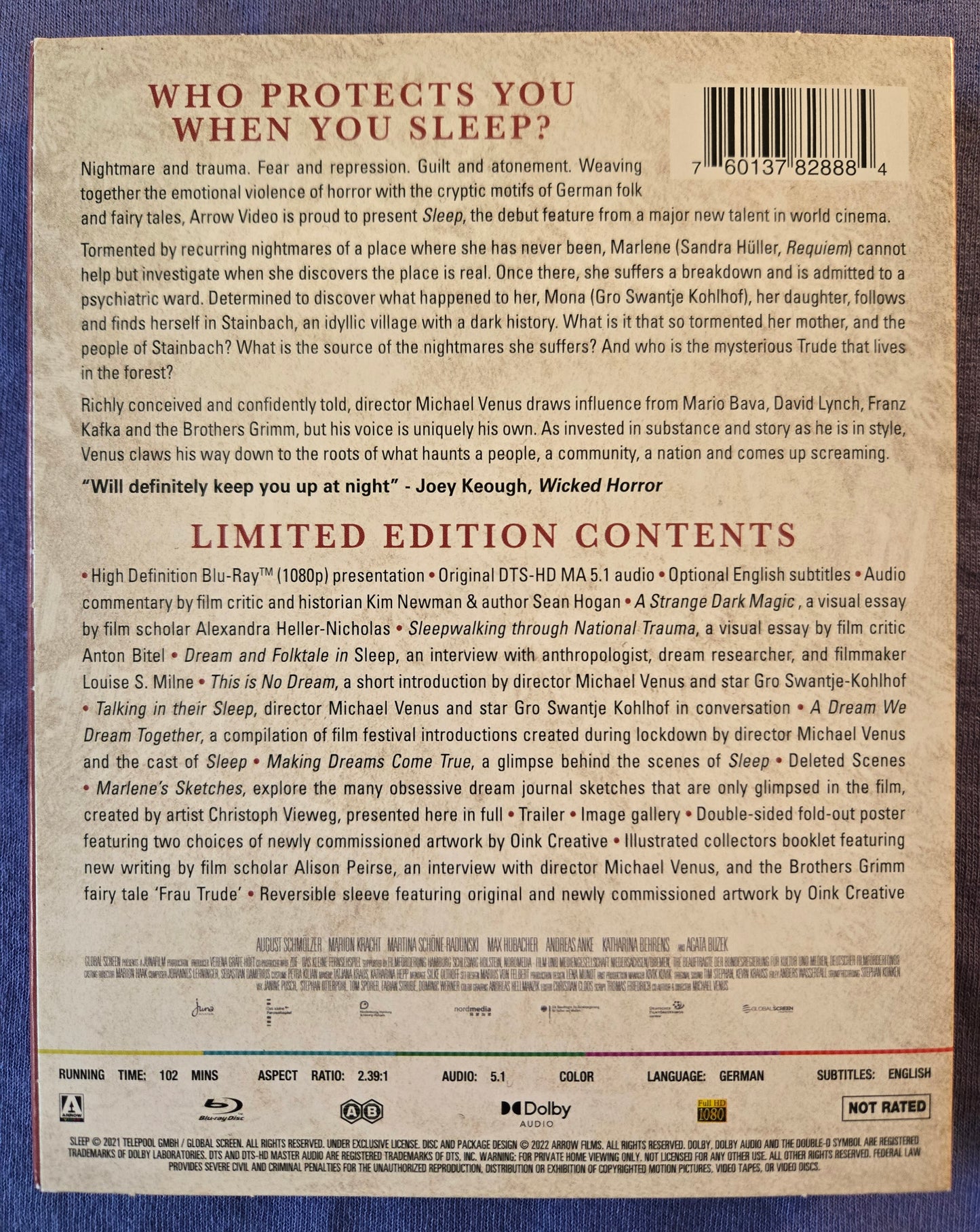 Sleep (2020) USED LE Slipcover Arrow Video US - Blu-ray Region A & B