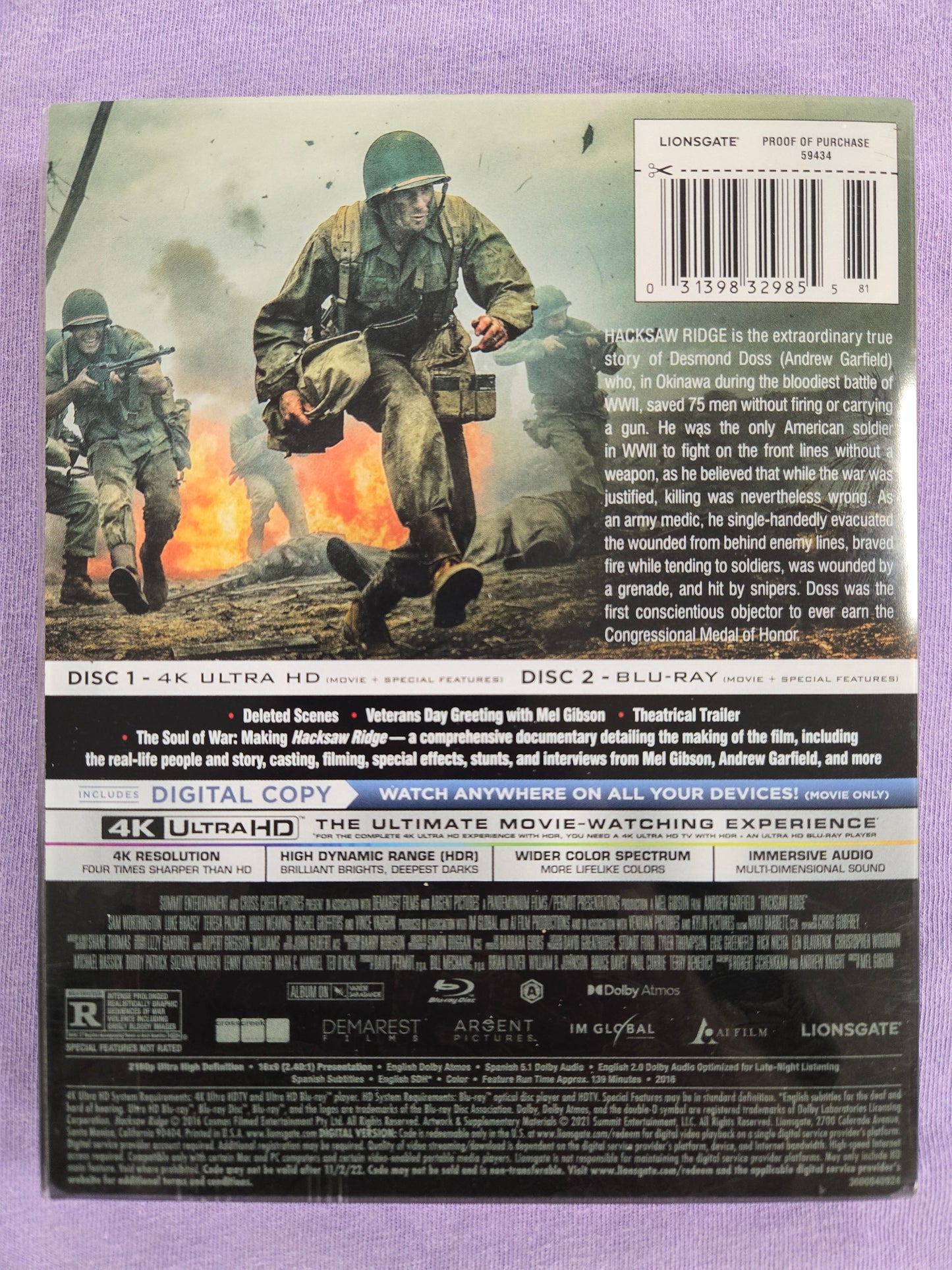 Hacksaw Ridge (2016) USED Steelbook w/ Slip - 4K UHD / Blu-ray