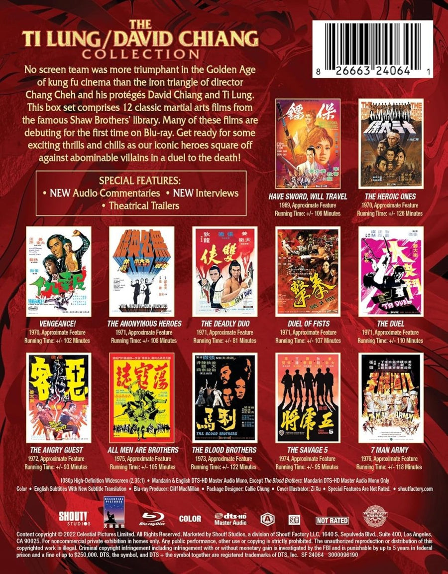 PRE-ORDER The Ti Lung / David Chiang Collection (11 Films) Shout Factory Box Set - Blu-ray
